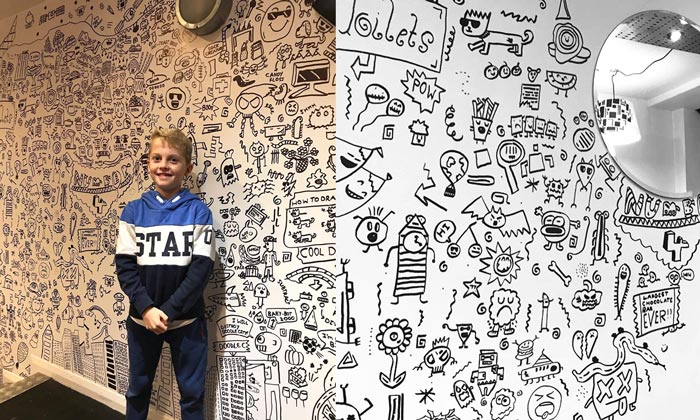 9-year-old Doodling Kid gets a Job in a Restaurant as a Decorator