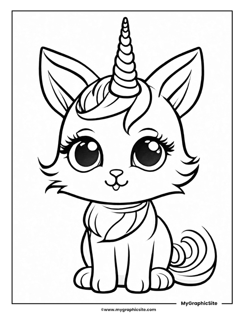 printable unicorn kitty coloring page 3