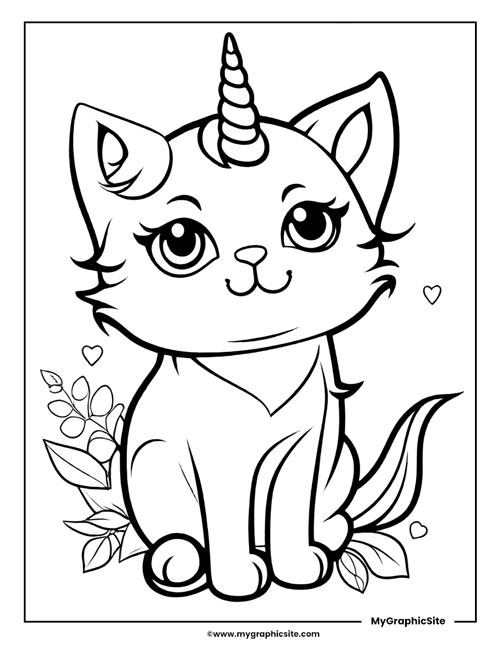 ]unicorn kitty coloring page 6