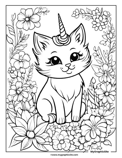 unicorn kitty coloring page 7