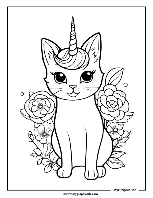 unicorn kitty coloring page 9