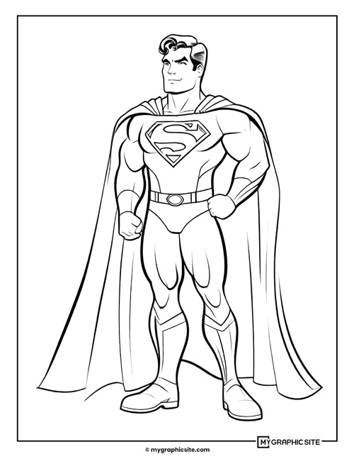 Free printable Superman standing on the front coloring pages, set of 9 Free printable Superman standing on the front coloring pages, set of 9