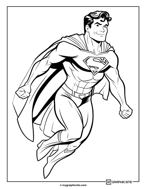 superman free printable superhero coloring pages pdf 14 Superman Superposition Flying on the Sky is a free printable superhero coloring page PDF for kids